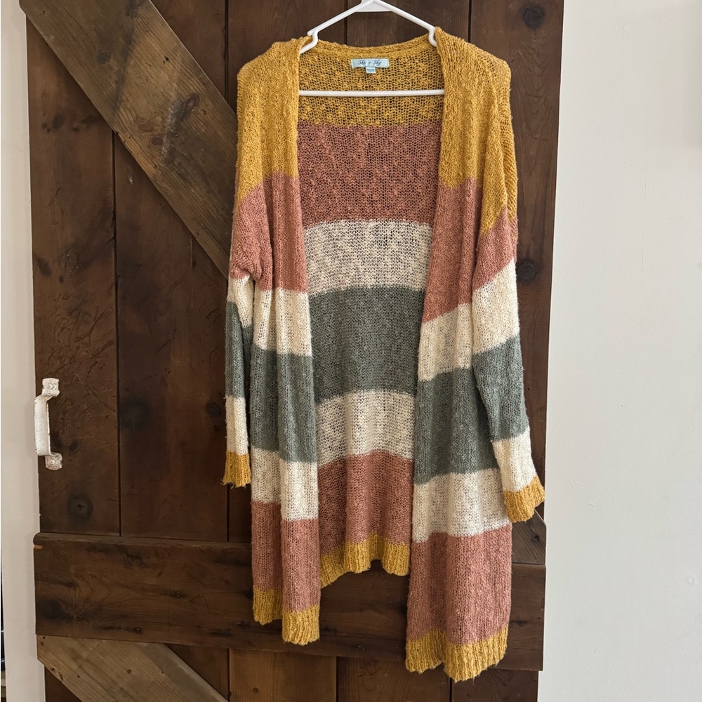 She + Sky Mustard and Pink Striped Cardigan